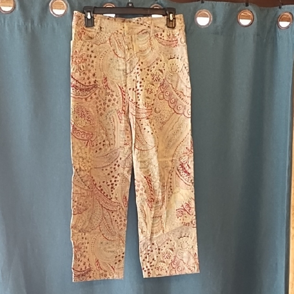 Geoffrey Beene Women's Straight Leg Cropped Paisley Pants - Red and Cream